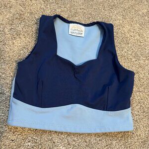 Tiger Friday child's size Large light blue and navy dance cropped top
